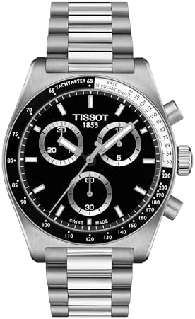 Tissot PR516 Chronograph, Swiss Quartz Watch for Men, Stainless Steel Case and Bracelet, Black Dial, 40 mm, T1494171105100