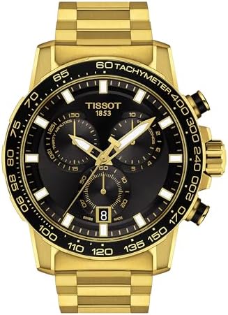 Tissot Mens Supersport Chrono 316L Stainless Steel case with Yellow Gold PVD Coating Quartz Watches, Grey, Stainless Steel, 22 (T1256173305101)