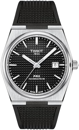 Tissot Mens PRX Powermatic 80 316L Stainless Steel case Automatic Watches, Black, Rubber, 12 (T1374071705100)