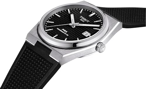 Tissot Mens PRX Powermatic 80 316L Stainless Steel case Automatic Watches, Black, Rubber, 12 (T1374071705100)
