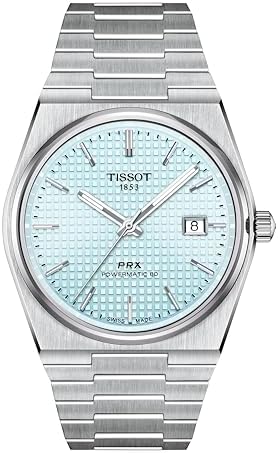 Tissot PRX Powermatic 80 316L Stainless Steel case, Swiss Automatic Watch for Men & Women, Ice Blue Dial, Stainless Steel, (T1374071135100)