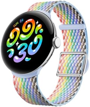 Google Pixel Watch Woven Pride Band - Compatible with the 41mm Pixel Watch 1, 2, 3, and 4 - Rainbow