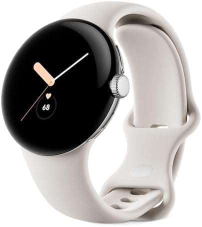 Google Pixel Watch, 41mm Polished Silver Case w/Chalk Active Band, Android Smartwatch with Fitbit Activity, Fitness, Sleep, Heart Rate Tracking, LTE Support (Renewed)