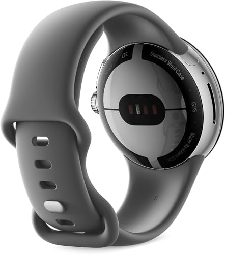 Google Pixel Watch, 41mm Polished Silver Case w/Charcoal Active Band, Android Smartwatch, Fitbit Activity, Fitness, Sleep, Heart Rate Tracking, LTE Support (Renewed)
