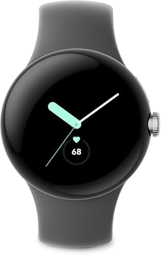 Google Pixel Watch, 41mm Polished Silver Case w/Charcoal Active Band, Android Smartwatch, Fitbit Activity, Fitness, Sleep, Heart Rate Tracking, LTE Support (Renewed)