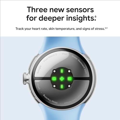 Google Pixel Watch 2 with the Best of Fitbit and Google - Heart Rate Tracking, Stress Management, Safety Features - Smartwatch - Polished Silver Aluminum Case - Porcelain Active Band - Wi-Fi (Renewed)
