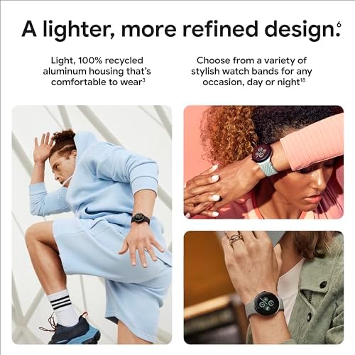 Google Pixel Watch 2 with the Best of Fitbit and Google - Heart Rate Tracking, Stress Management, Safety Features - Smartwatch - Polished Silver Aluminum Case - Porcelain Active Band - Wi-Fi (Renewed)