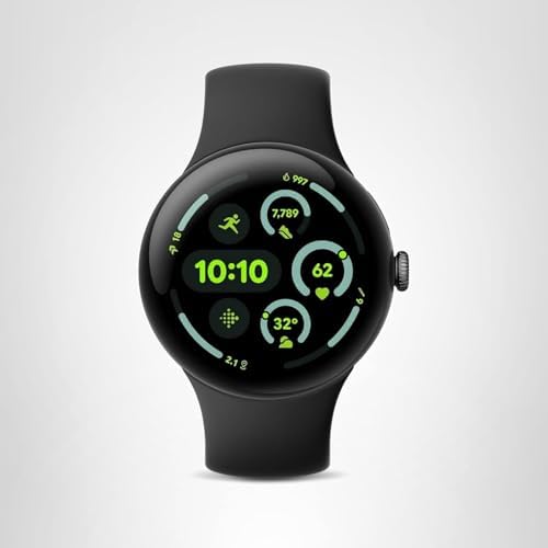Google Pixel Watch 3 (45mm) 2024 Model - Android Smartwatch, Heart Rate Tracking, Fitbit Advanced Running, Fitness Insights, 24-Hour Battery - Matte Black Aluminum Case - Obsidian Band - GPS (Renewed)