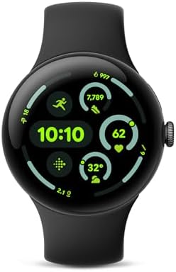 Google Pixel Watch 3 (45mm) Latest Model - Matte Black Aluminum Case - Obsidian Band - Wi-Fi (Renewed)