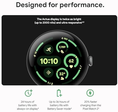 Google Pixel Watch 3 (45mm) Latest Model - Matte Black Aluminum Case - Obsidian Band - Wi-Fi (Renewed)