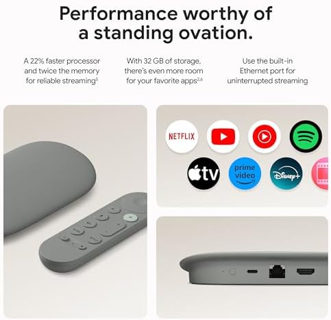 Google TV Streamer 4K - Fast Streaming Entertainment on Your Device with Voice Search Remote - Watch Movies, Shows, Live, and Netflix in HDR - Smart Home Control - 32 GB of Storage - Hazel