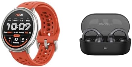 Bundle of Amazfit Active 2 Smart Watch 44mm, GPS Maps with Direction, Fitness Tracker, 10 Day Battery (Red) + Up OWS Bluetooth 5.3 Headphones, Open Ear Wireless Earbuds with Easy Touch Control