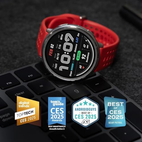 Bundle of Amazfit Active 2 Smart Watch 44mm, GPS Maps with Direction, Fitness Tracker, 10 Day Battery (Red) + Up OWS Bluetooth 5.3 Headphones, Open Ear Wireless Earbuds with Easy Touch Control