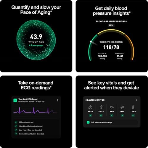 WHOOP Life Bundle – WHOOP MG Health & Fitness Wearable with 12-Month Membership + Superknit Luxe Wristband – Blood Pressure Insights, Activity Tracking, & ECG Software – Midnight