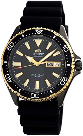 ORIENT Mens Diving Sports Automatic 200m Watch with Rubber Strap 2 Tone Gold Black IP RA-AA0005B