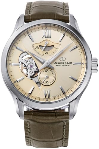 Orient Star RE-AV0B10G00B Men's Contemporary Champagne Gold Dial Leather Strap Brown Dress Watch