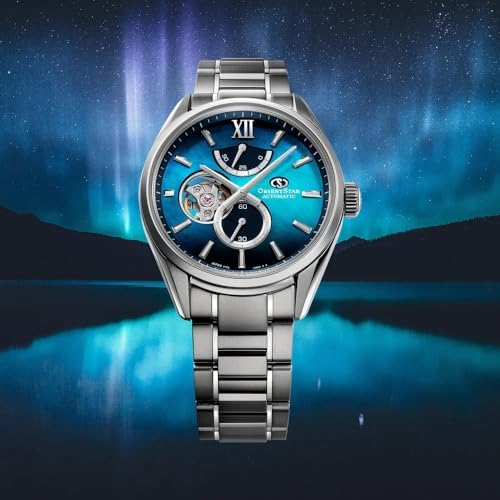 Orient Star Open Heart Blue Gradation Mother of Pearl Sapphire Crystal Watch RE-BY0004A