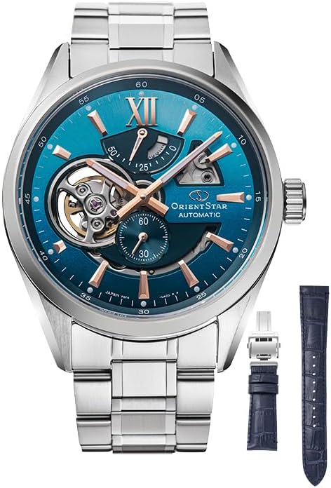 Orient Star RK-AV0122L Men's Automatic Watch, Modern Skeleton Mechanical, Made in Japan, 2 Years Warranty Included, turquoise blue gradient, Modern