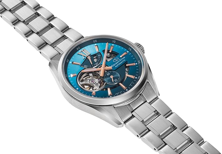 Orient Star RK-AV0122L Men's Automatic Watch, Modern Skeleton Mechanical, Made in Japan, 2 Years Warranty Included, turquoise blue gradient, Modern