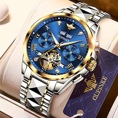 OUPINKE Mens Automatic Watch Diamond Skeleton Mechanical Self Winding