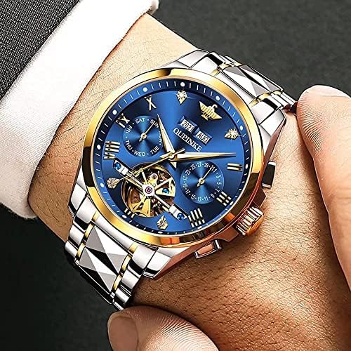 OUPINKE Mens Automatic Watch Diamond Skeleton Mechanical Self Winding