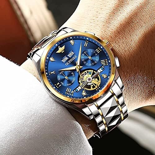 OUPINKE Mens Automatic Watch Diamond Skeleton Mechanical Self Winding