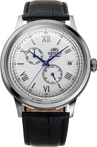 ORIENT RA-AK0701S Men's Bambino Version 8 Leather Band White Dial Multifunction Automatic Watch
