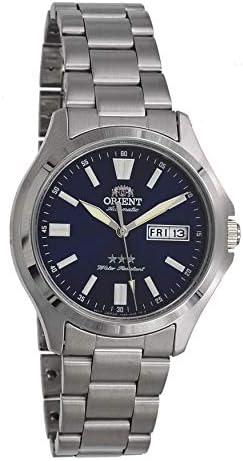 Orient RA-AB0F09L Men's Stainless Steel 3 Star Blue Dial Luminous Index Day Date Automatic Watch