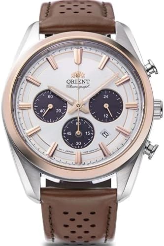 Orient Stretto Solar Chronograph White Dial Brown Leather Strap Men’s Watch RA-TX0306S10B