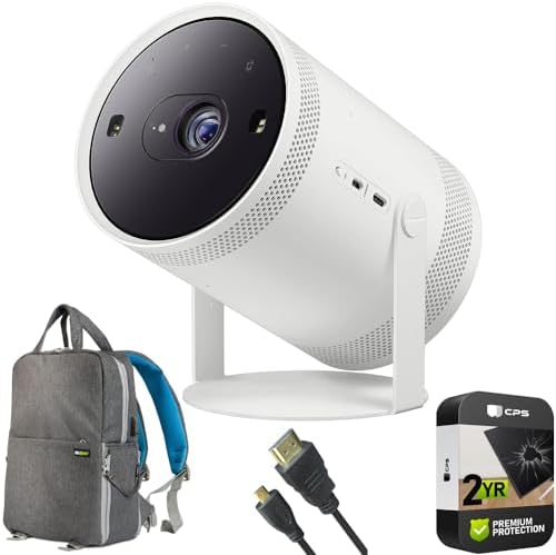 Samsung SP-LFF3CLAXXZA The Freestyle Projector 2nd Gen with Gaming Hub Bundle with Backpack for Mirrorless and DSLR Cameras + 6 Feet Micro-HDMI to HDMI A/V Cable + 2 Year CPS Enhanced Protection Pack