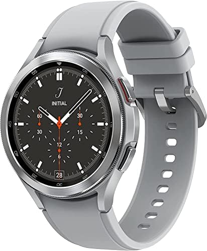 Samsung Galaxy Watch4 Classic 46mm Smartwatch LTE in Silver with White Ridge Sport Band (Renewed)