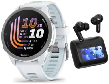 Garmin Forerunner 170 GPS Smartwatch (Whitestone/Blue) Bundle with Earbuds