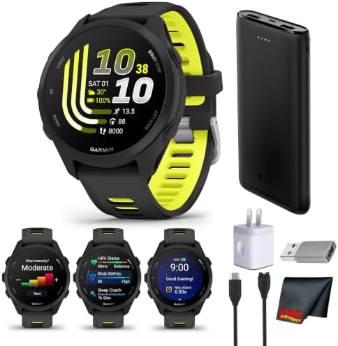 Garmin Forerunner 170 GPS Running Smartwatch, Black/Amp Yellow Bundle