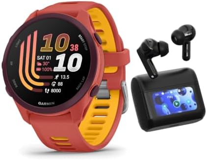 Garmin Forerunner 170 Music GPS Smartwatch (Red Pink/Mango) Bundle