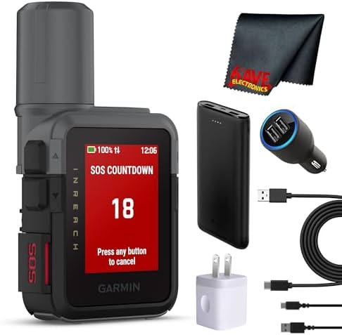Garmin inReach Mini 3 Satellite Communicator, Lightweight Compact Rugged Design, Portable GPS Handheld for Hiking, Two-Way Text Messaging Device Bundle with Accessories