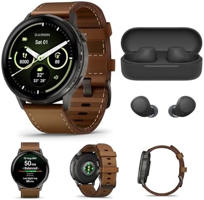 Garmin Venu 4 GPS Smartwatch 45mm (Slate/Brown) Bundle