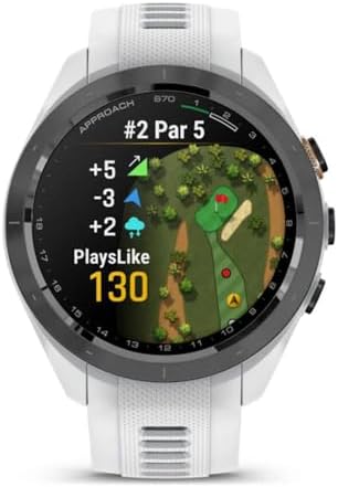 Garmin 010-02746-00 Approach S70 42 mm Premium GPS Golf Watch, White Band Bundle with Deco Essentials Charging Dock, 3X Silicone Dust Cover and 1.4 Inch Screen Protector