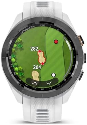 Garmin 010-02746-00 Approach S70 42 mm Premium GPS Golf Watch, White Band Bundle with Deco Essentials Charging Dock, 3X Silicone Dust Cover and 1.4 Inch Screen Protector