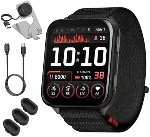 Garmin Venu X1 Premium GPS Smartwatch, Black Titanium 010-02980-00 Bundle with Deco Essentials Charging Dock, 3X Silicone Dust Cover and USB Type C Charging and Sync Cable
