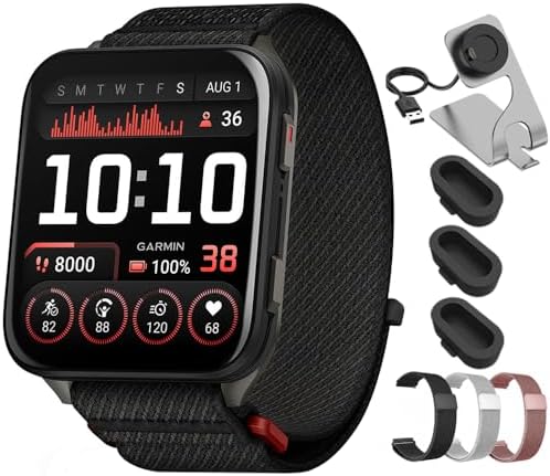 Garmin Venu X1 Premium GPS Smartwatch Black Titanium 010-02980-00 Bundle with Deco Essentials 24mm Milanese Band 3 Pack, Charging Dock and Silicone Dust Cover 3 Pack