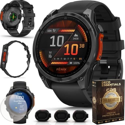 Garmin Fenix 8 47mm AMOLED Multisport GPS Smartwatch, Slate Gray with Black Silicone Band, 010-02904-00 - Bundle w/Deco Essentials 2-Year CPS Plan