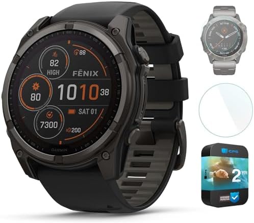 Garmin Fenix 8 51mm Solar Sapphire Multisport GPS Smartwatch, Carbon Gray DLC Titanium with Black/Pebble Gray, 010-02907-10 - Bundle w/Deco Essentials 26-Month CPS Plan