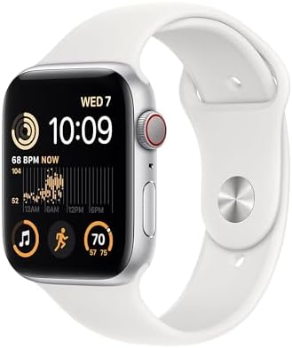 Apple Watch SE (2nd Gen) [GPS + Cellular, 44mm] - Silver Aluminum Case with White Sport Band, M/L (Renewed Premium)
