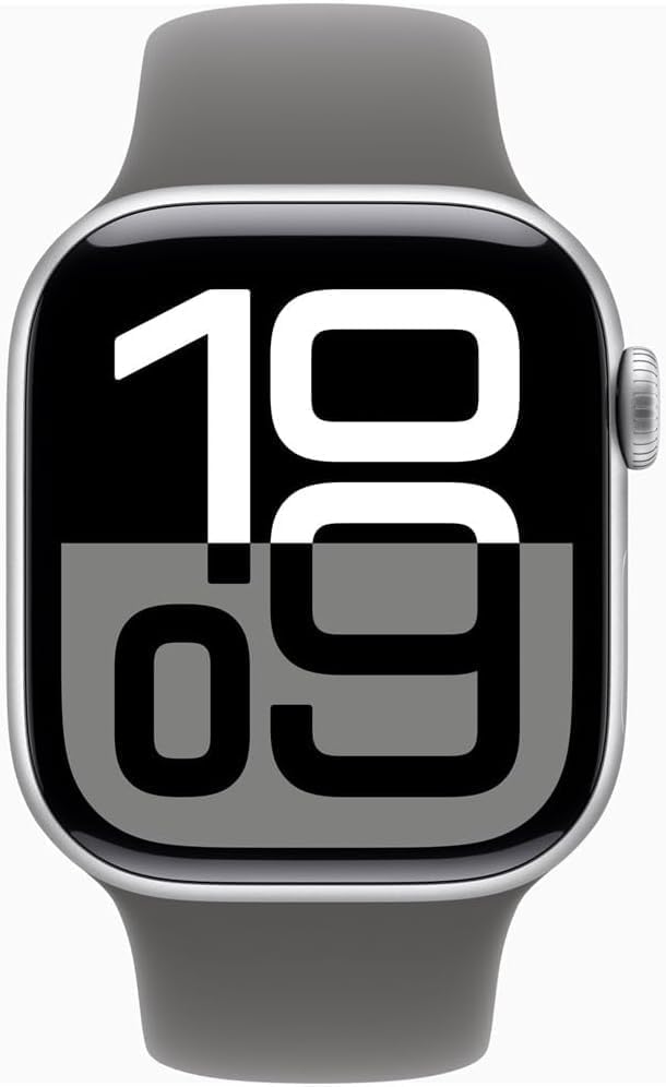 Apple Watch Series 10 [GPS, 46mm] - Silver Aluminum Case with Stone Gray Sport Band, M/L (Renewed)