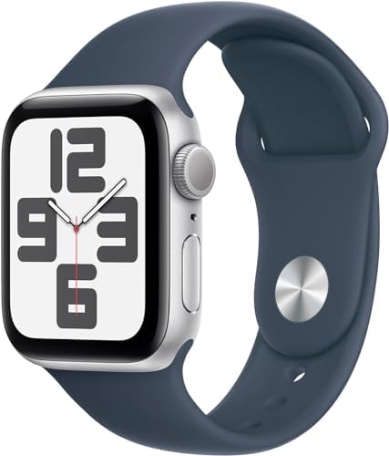 Apple Watch SE (2nd Gen) [GPS 40mm] - Silver Aluminum Case with Storm Blue Sport Band, S/M (Renewed Premium)