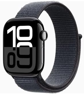 Apple Watch Series 10 [GPS + Cellular, 46mm] - Jet Black Aluminum Case with Ink Sport Loop (Renewed Premium)