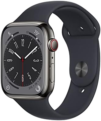 Apple Watch Series 8 (GPS+Cellular, 45MM) Graphite Stainless Steel Case with Midnight Sport Band, S/M(Renewed)
