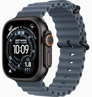 Apple Watch Ultra 3 [GPS + Cellular, 49mm] Black Titanium Case with Anchor Blue Ocean Band (Renewed)