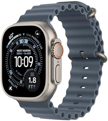 Apple Watch Ultra 3 [GPS + Cellular, 49mm] Rugged Titanium Case with Anchor Blue Ocean Band (Renewed)