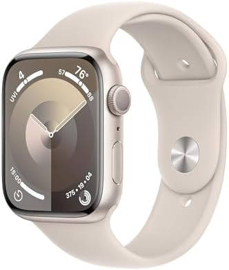 Apple Watch Series 9 [GPS , 45mm] - Starlight Aluminum Case with Starlight Sport Band, M/L (Renewed)